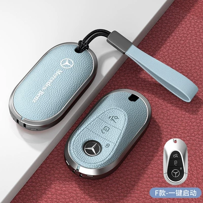 Car key bag, Case Leather - standard-f-type-one-button-start-blue-zinc-alloy-shell-hand-strap