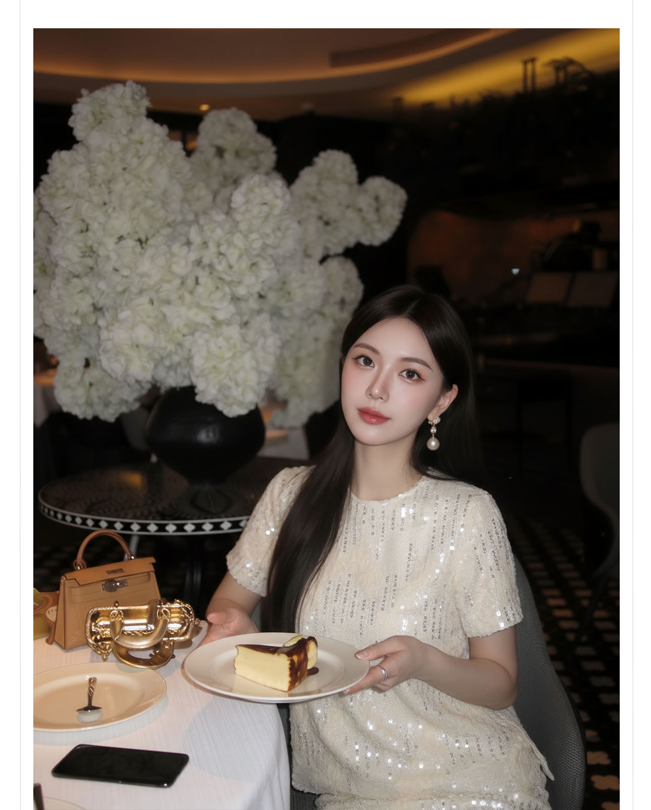 Áo sơ mi nữ dài tay phong cách Trung Hoa đính sequin cao cấp xuân hè — Áo sơ mi màu mơ, Váy nửa màu hạnh nhân chi tiết 3