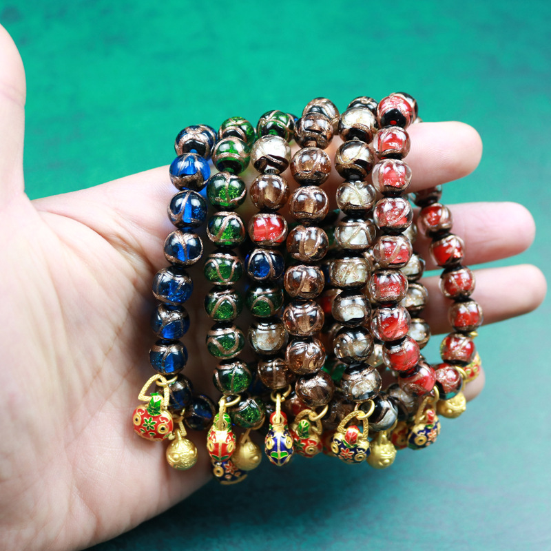 Fragrant gray colored glaze bracelet multicolored multi-treasure gold-swallowing beast men's and women's jewelry national tide plain ring hand string Buddha beads court bracelet