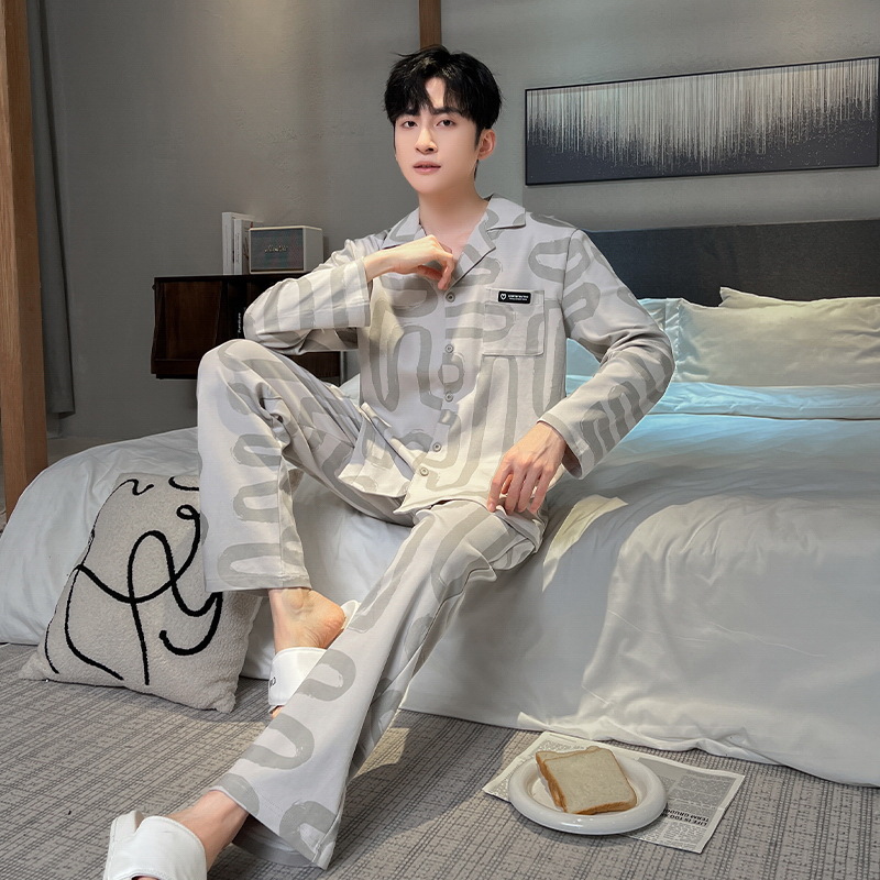 Pijamas de los hombres de algodón de manga larga de primavera y otoño de La Juventud de Algodón de los hombres Estudiante universitario suelta más el tamaño de invierno ropa de casa traje