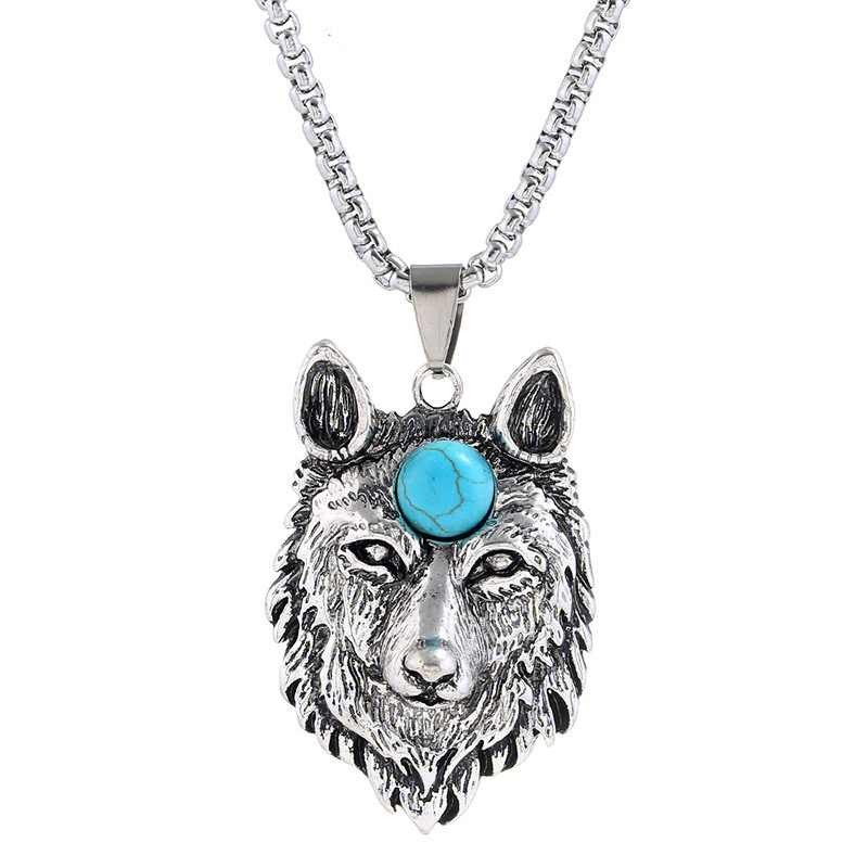Jewelry personality punk vintage titanium steel animal wolf head eyeball pendant hip hop stainless steel men's necklace Jewelry personality punk vintage titanium steel animal wolf head eyeball pendant hip hop stainless steel men's necklace