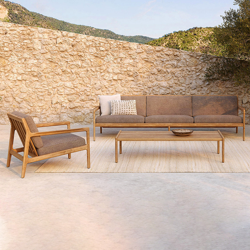 Sofá de teca para exteriores, muebles resistentes a la lluvia para jardín, patio, balcón, terraza de villa, conjunto de sofás de madera maciza para ocio.