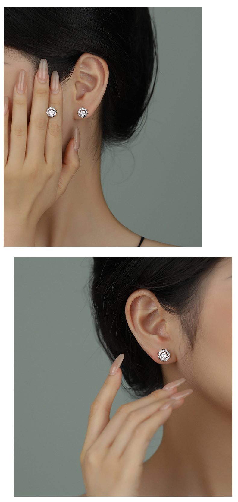 s925纯银方形几何锆石耳钉女轻奢高级感圆形三角形雪花四叶草耳饰详情3