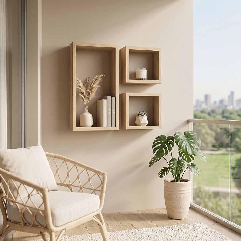 Nordic Style Kitchen Balcony Perforated Multifunctional Square Storage Rack for Home Wall-Mounted Set-Top Box and Figurine Storage