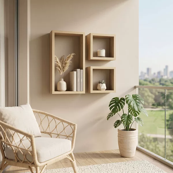 Nordic Style Kitchen Balcony Perforated Multifunctional Square Storage Rack for Home Wall-Mounted Set-Top Box and Figurine Storage
