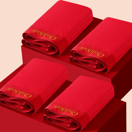 Red Underwear for Men in the Year of the Dragon, Mid-Thigh Square-Neck Boxer Briefs Set