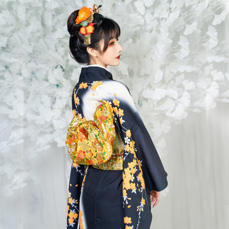 跨境日本和服女花魁和服改良定位印花振袖正装和服抗皱可机洗便穿