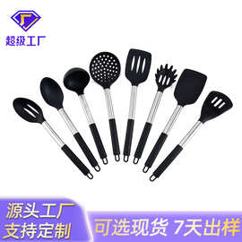 工厂定制硅胶厨具8件套不锈钢柄烹饪铲厨房用具烹饪汤勺漏勺铲勺
