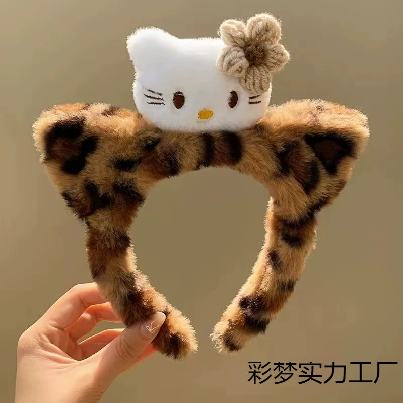 Hello Kitty, мультяшный плюшевый ободок для лица, аксессуар для волос, новая коллекция