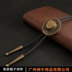 Western Cowboy Bolo Tie Trendy Fashion Wheat Hat Collar Rope Men's Shirt Bow Tie PU Rope Retro Necklace