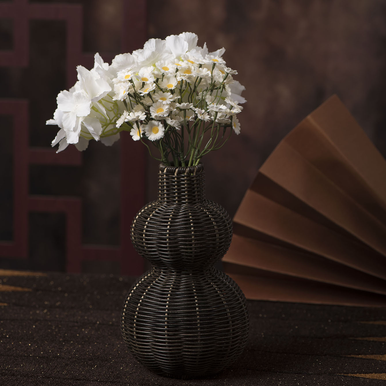 Florero de plástico Adornos Imitación de ratán Tejido Vintage Envase de arreglo floral Conjunto de florero Florero decorativo de simulación