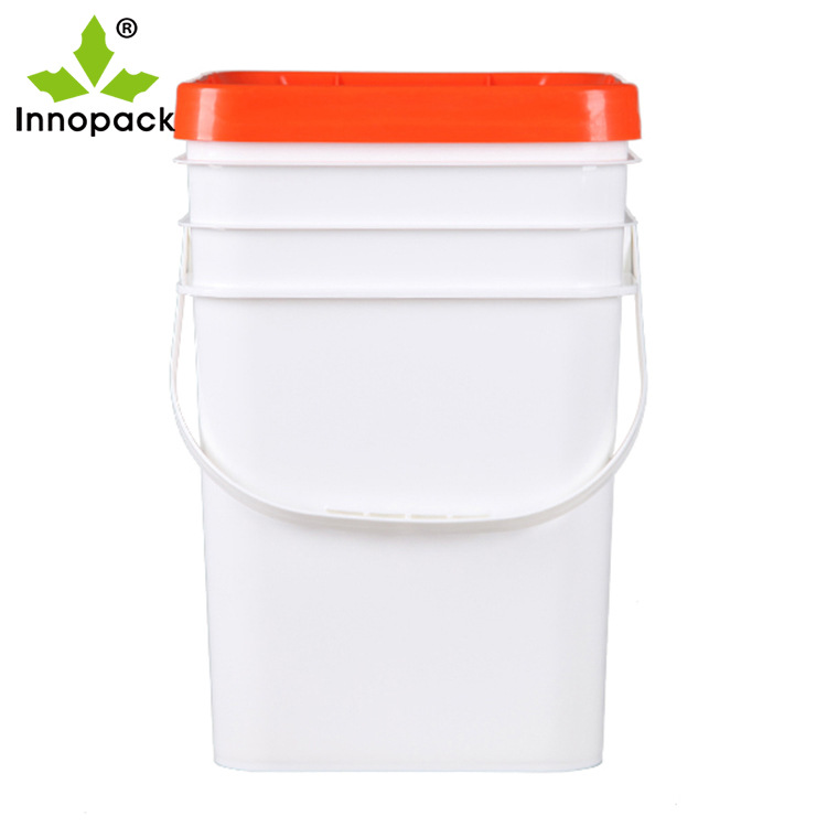 【厂家直销】20L容量白色矩形桶带橙色盖子