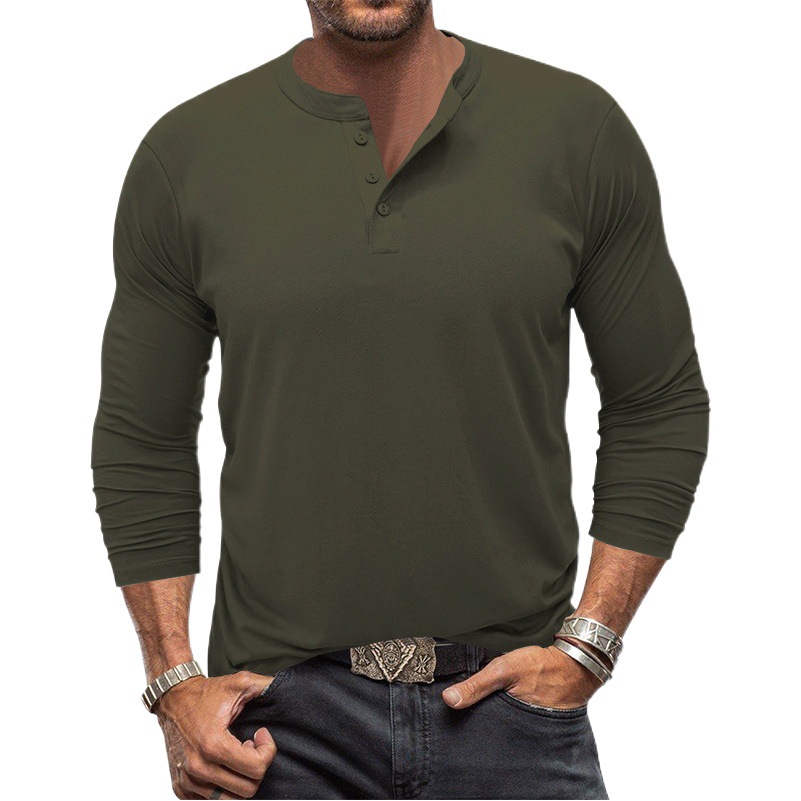 Camiseta de manga larga transfronteriza europea y americana para hombres cuello redondo henley camisa comercio exterior camiseta para hombres amazon ropa popular al por mayor