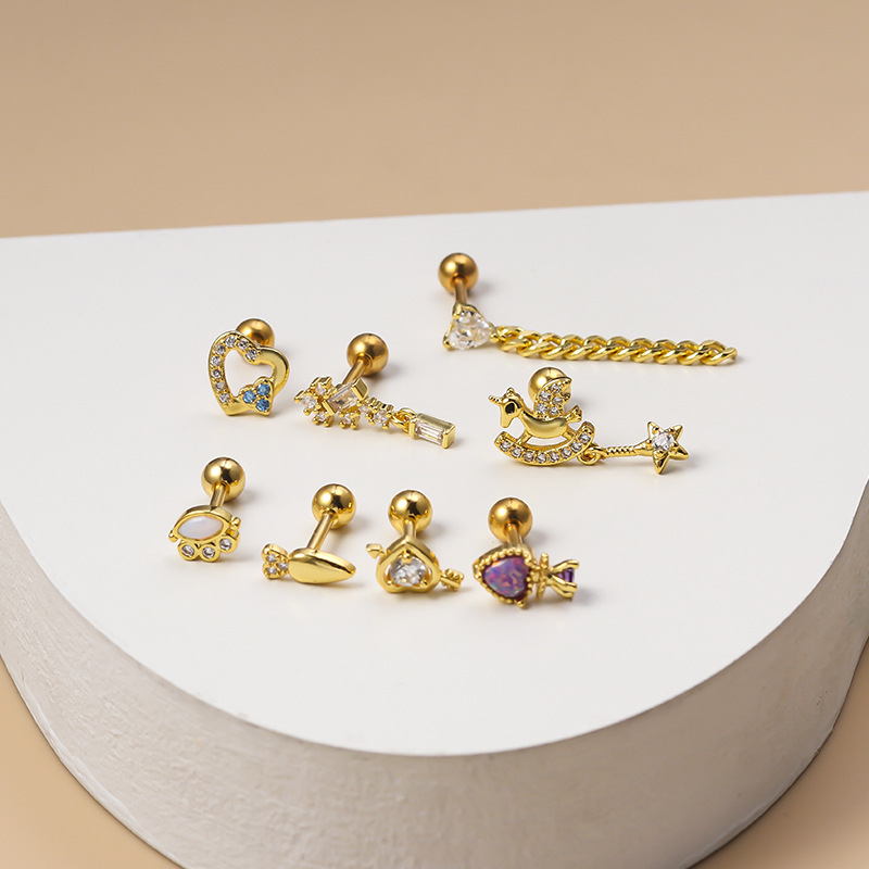 Henson-varilla de tornillo de doble cabeza de acero inoxidable, 1,2 m de espesor, oreja de circón, borla de corazón, tachuelas individuales a la moda_voghion.com