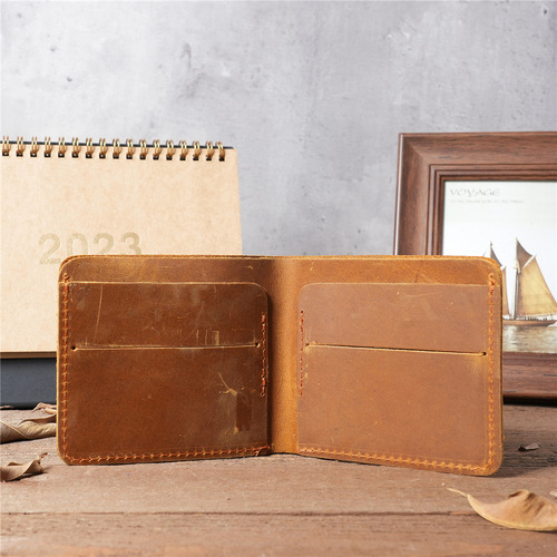 1060 Men's Crazy Horse Leather Wallet Genuine Leather Wallet Card Case Simple Retro European and American Style Foreign Trade Amazon AliExpress