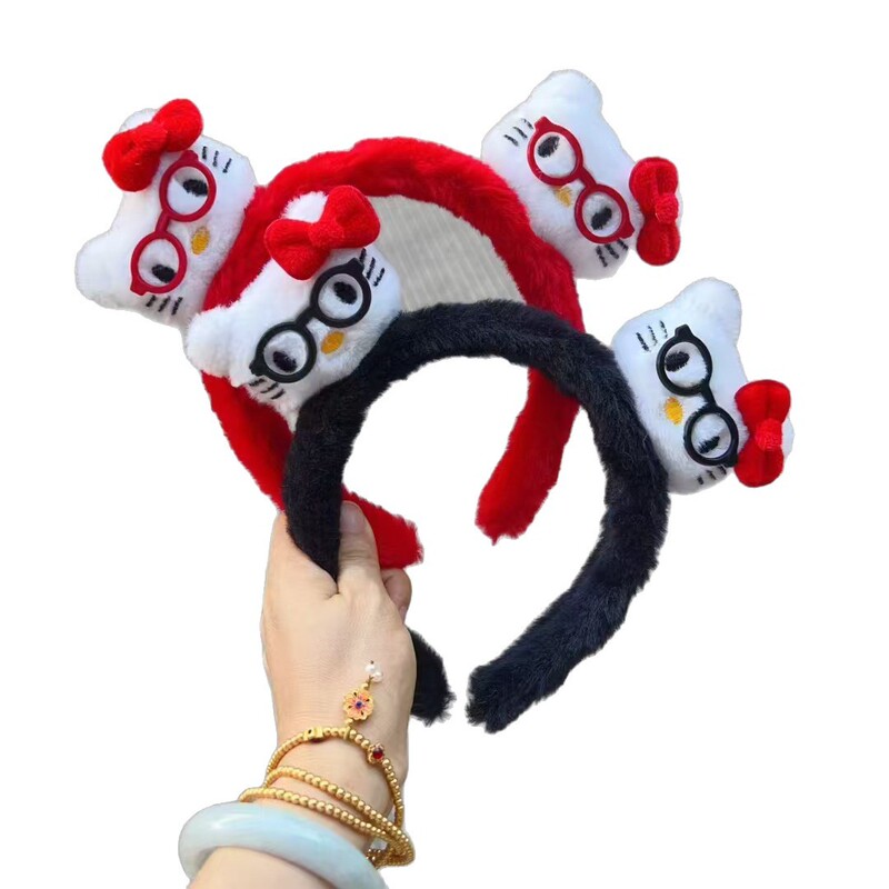 卡通可爱红色kitty猫洗脸可爱发箍毛绒头箍发饰秋冬毛绒头饰发卡|undefined