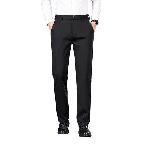 Mid-to-Old Age Men's Autumn/Winter Casual Warm Fleece Thick Insulated Loose Straight Leg Long Pants Business Suit Pants Comfortable