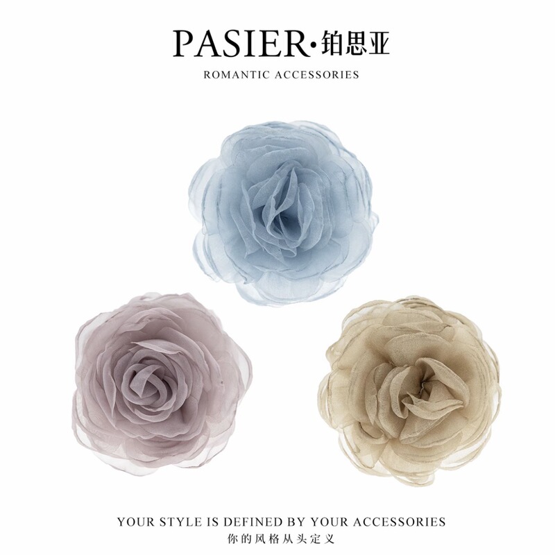 Platinum Rose Garden 4cm Gentle and Versatile Handmade Gauze Hair Clip Fb3241 Platinum Rose Garden 4cm Gentle and Versatile Handmade Gauze Hair Clip Fb3241
