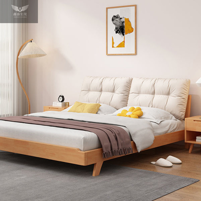 Cama de madera sólida nórdica 1.5m cabecera de cama doméstica cama de madera de cera blanca cama de roble original cama doble 1.8m 1.2m