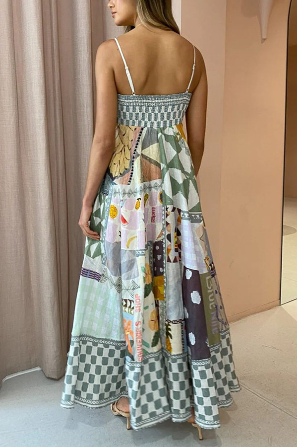 Holiday, Beach Occasion Wholesale Women's Streetwear Printing Geometric Letter Plaid Holiday Beach Strap Sleeveless Strap Dress