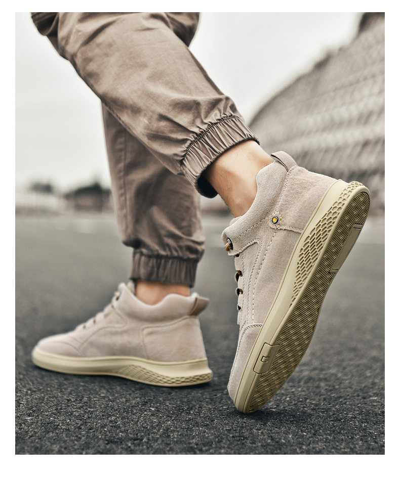 Giày sneaker nam cao cổ da thật thoáng khí đế bằng thời trang dễ phối đồ — Màu cát 983, Màu nâu 983 chi tiết 16