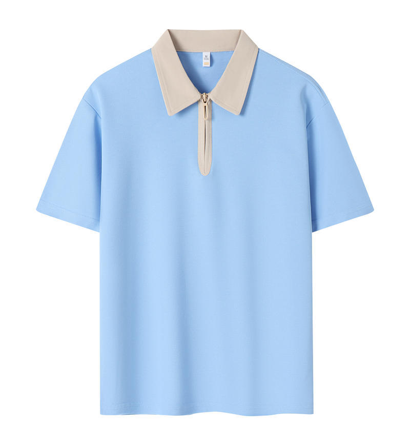 Ropa de trabajo estilo universitario con media cremallera y logotipo impreso, polo para camarero de tienda de té con leche, uniforme de trabajo personalizado de manga corta para catering.