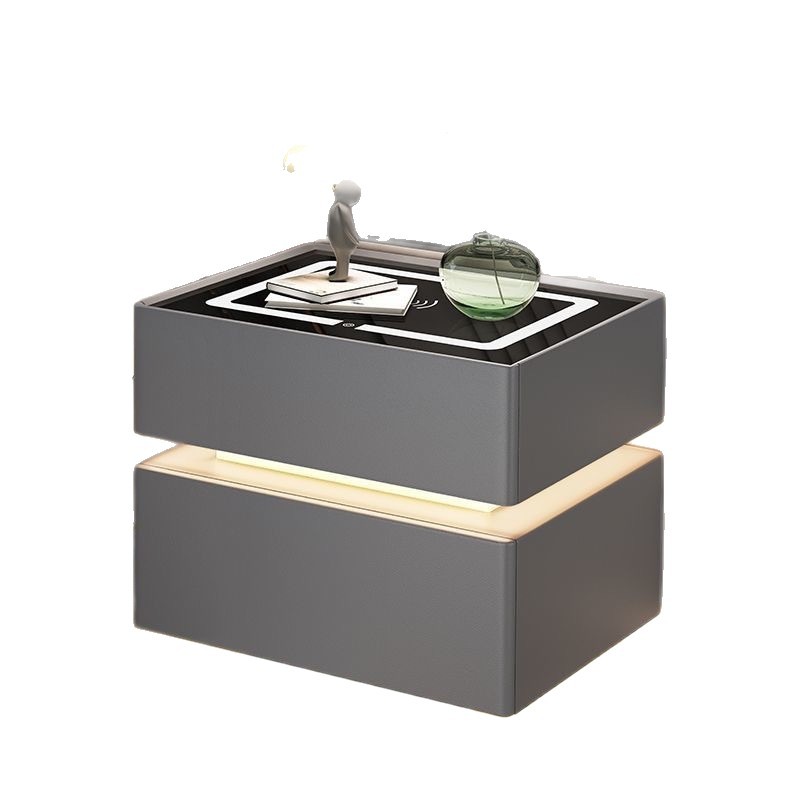 Mesa de cama crema inteligente dormitorio madera maciza carga inalámbrica ligera de lujo alta mesa de cama de tabla de roca flotante mesa de cabecera