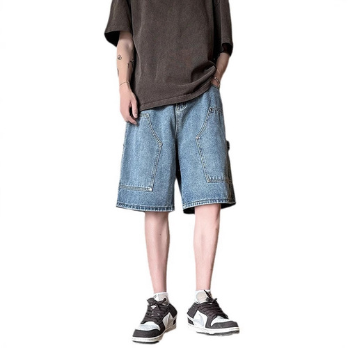 Men's Summer Thin American Retro Streetwear Five-Pocket Straight Leg Casual Washed Mid-Johns