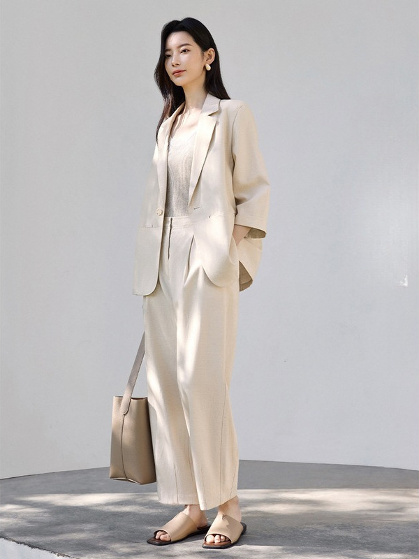 ファッション減齢デザイン感スーツのズボン2点セット女性2025春のフランス気質高級感ズボンカバー|undefined