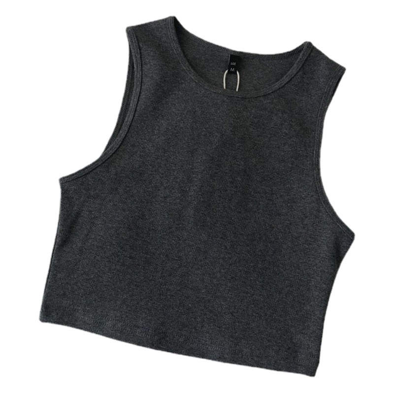 Top corto sin mangas estilo vintage AA, de algodón, de cintura alta, elástico, ajustado, para mujer, versátil para el verano.