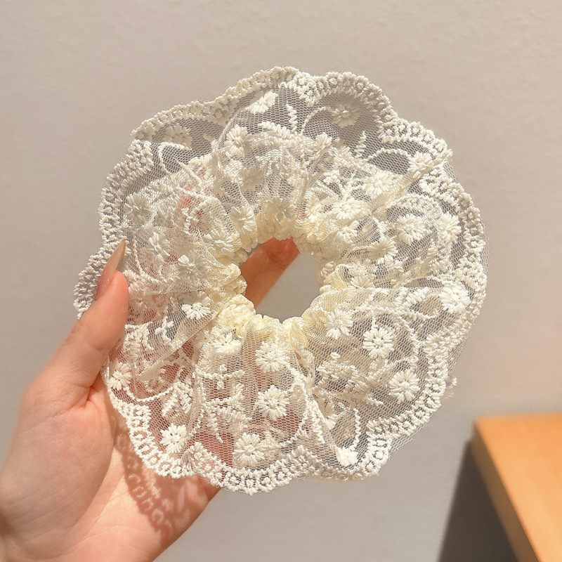 1#작은 꽃 레이스 유백색 머리끈-15CM