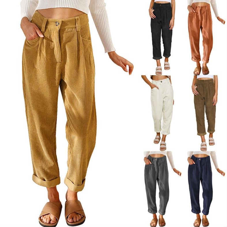 2025 Amazon Autumn New Women's High-Waisted Casual Pants European and American Solid Color Corduroy Loose Straight-Leg Trousers for Women 2025 Amazon Autumn New Women's High-Waisted Casual Pants European and American Solid Color Corduroy Loose Straight-Leg Trousers for Women