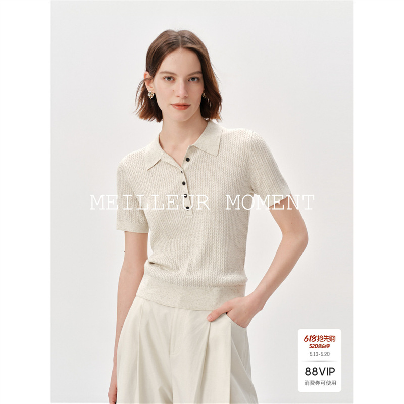 Dong Jie Endorses the Natural Linen Series* Lemon Old Money Style Miu-Style Polo Knitwear 26 Summer New Collection