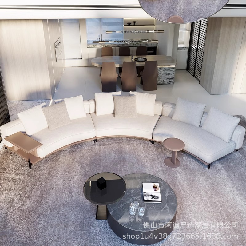 Brera Sofá Brera Esquina de cuero de lino de algodón italiano Villa curva gran piso plano sala de estar de lujo ligero de alta gama