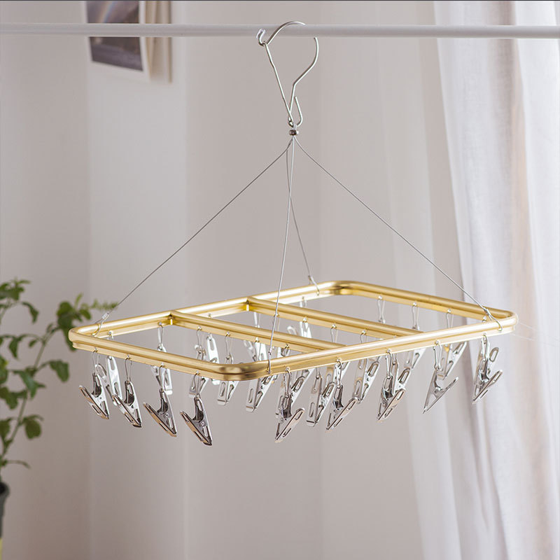 Multi-Clip Stainless Steel Drying Rack for Home Use, Aluminum Alloy Sock Clips, Rust-Free, Pollution-Free Clothes Hanger Wholesale, Rose Gold