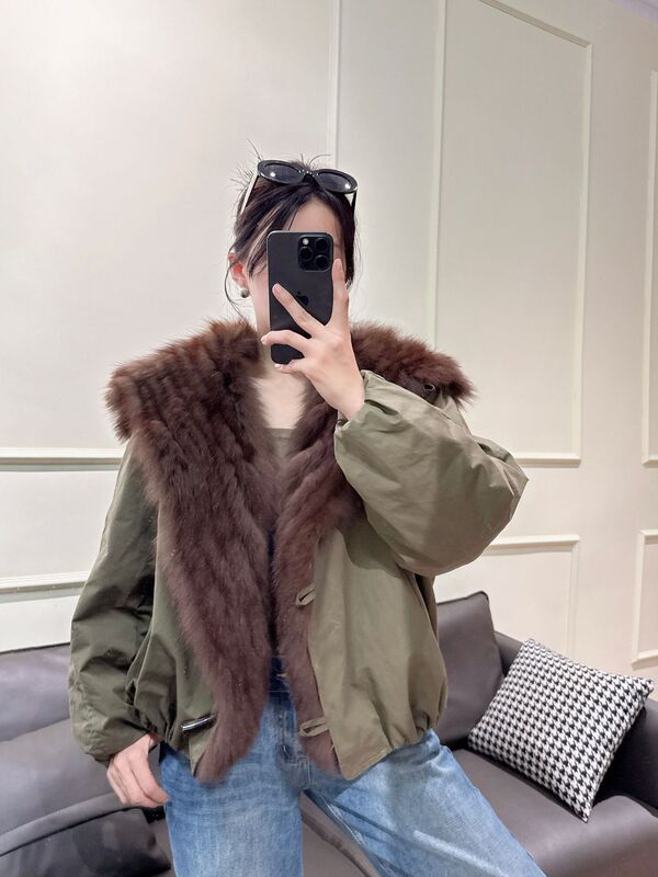 实拍新款派克服海军领夹克外套女士短款鹅绒服真毛狐狸毛皮草大衣|undefined
