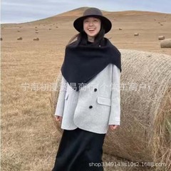 韩国东大门2024春秋款时尚百搭纯色羊绒针织大三角形披肩围巾外搭