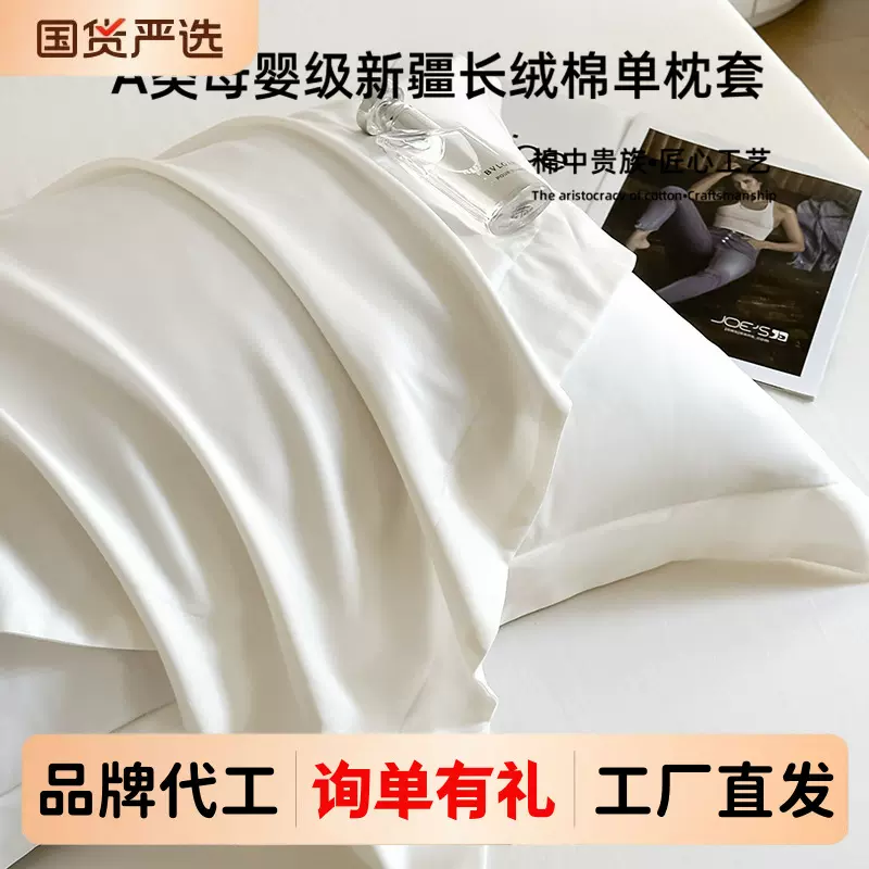 100支A类新疆长绒棉纯棉枕套一对装全棉夏季枕头保护套单人枕用