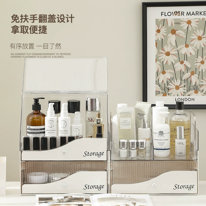 Оптовая продажа косметики для хранения пылезащитной корзины с выдвижным ящиком Прозрачный туалетный столик большой емкости