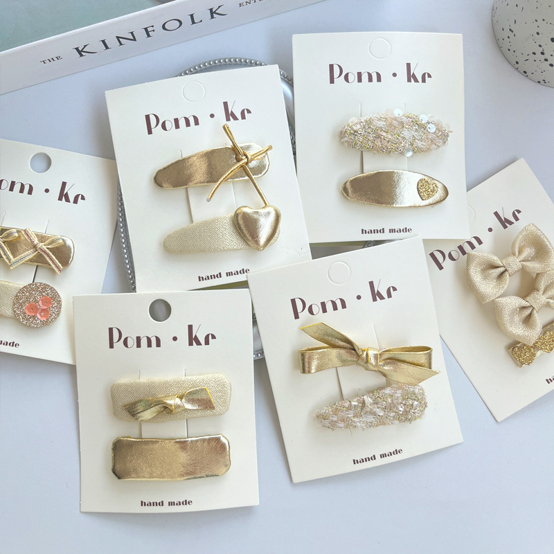 Multiple Sets Quantity Daily Occasion Cute Kid'S Heart Shape Bow Knot Leather Sequins Hair Clip