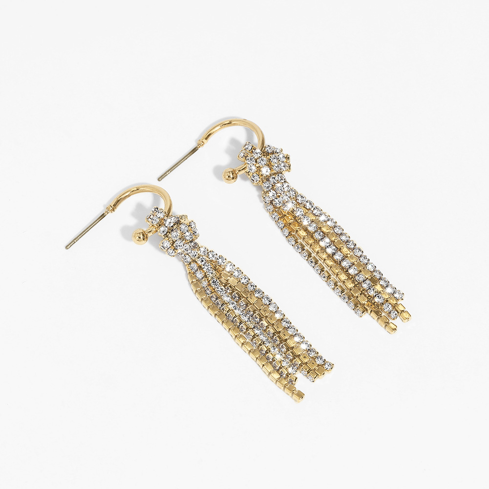 Diamond-studded Knotted Tassel Long Earrings display picture 3