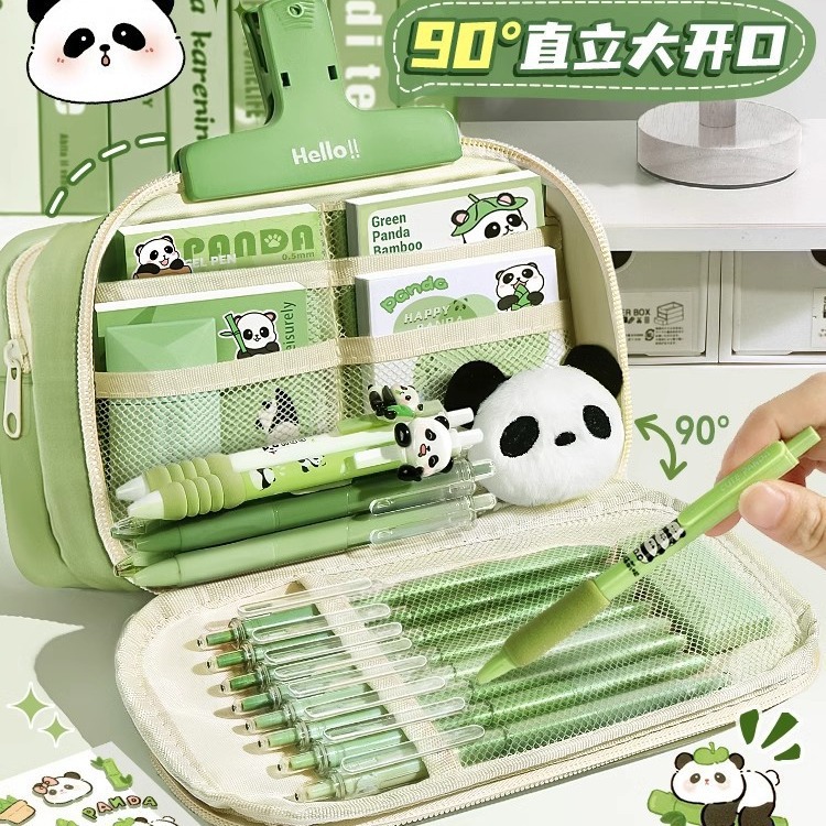귀여운 팬더 연필 케이스, 먼지 방지, 고가치, 대용량 학생 문구 선물 패키지, 학급 보상 문구 세트