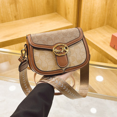 法式復古包包女2023新款高級感印花馬鞍包百搭小方包經典斜挎包潮