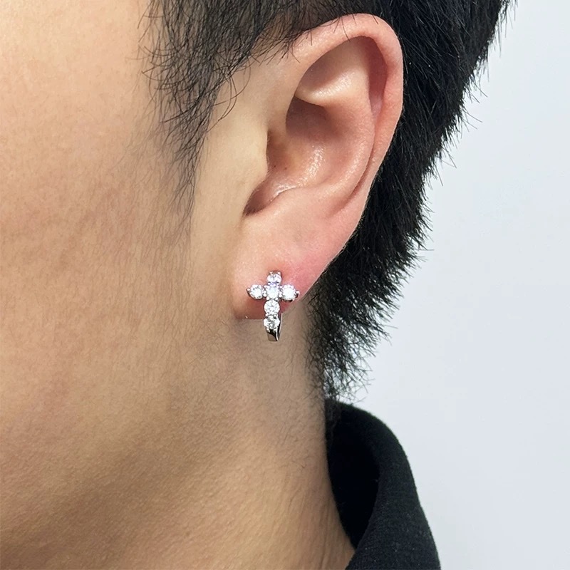 Full Diamond Cross Ear Clip For Men And Women Trendy Zircon Earring_voghion.com