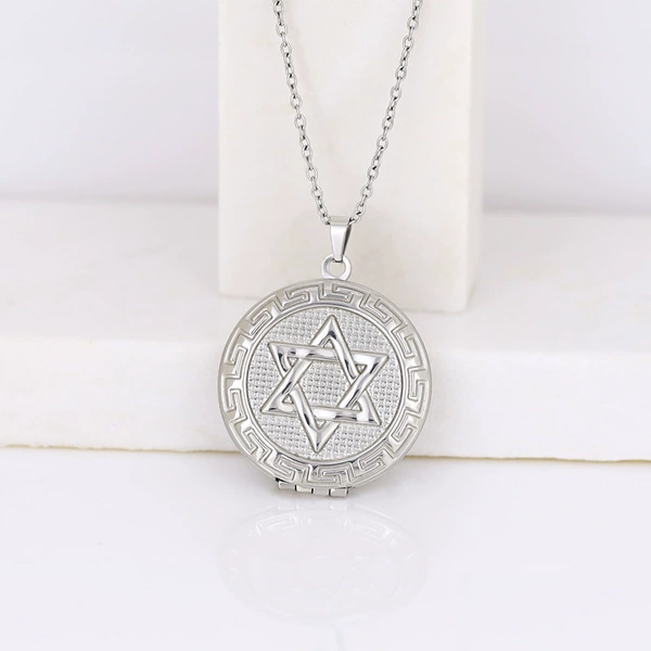 [Necklace] Hexagram Round Box 31*31mm/Steel Color