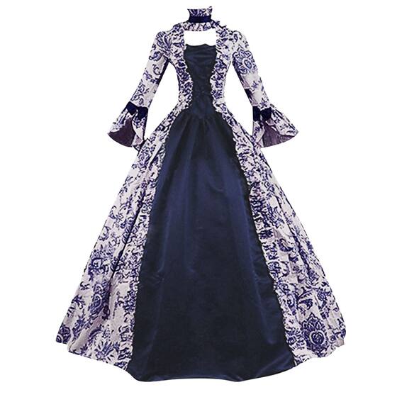 2025 New Cross-border European and American Retro Long Sleeve Dress Printed Elegant Evening Dress Role Playing dress
