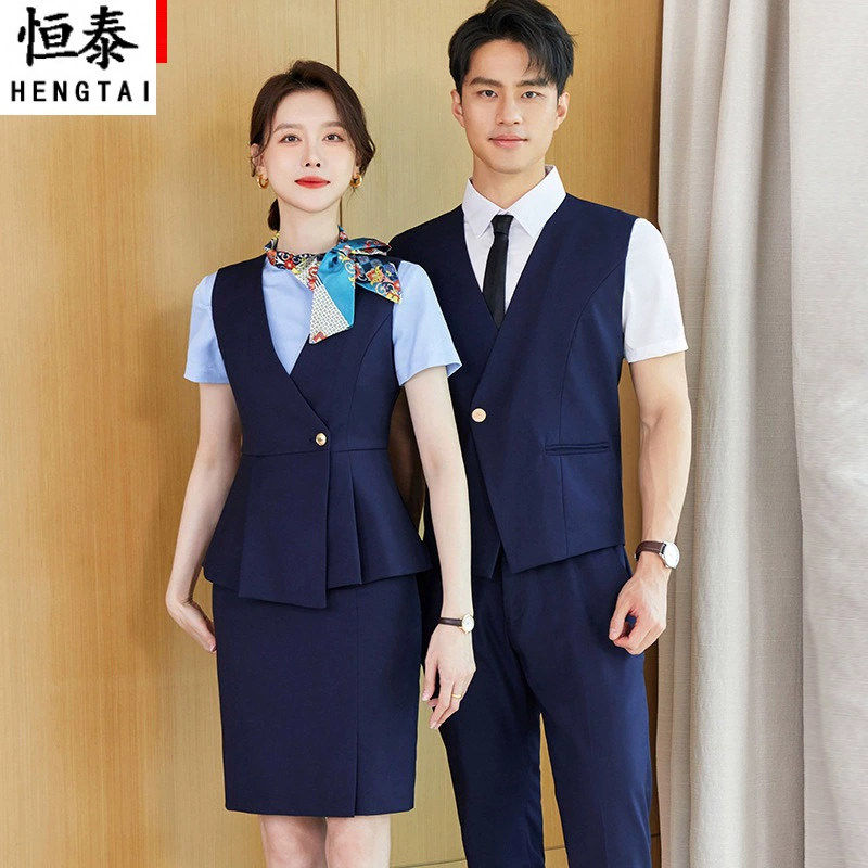 Стойка регистрации банка рабочая одежда Мужской и Женский Синий Профессиональный жилет костюм кассира рабочая одежда бар KTV Настольный бальный жилет