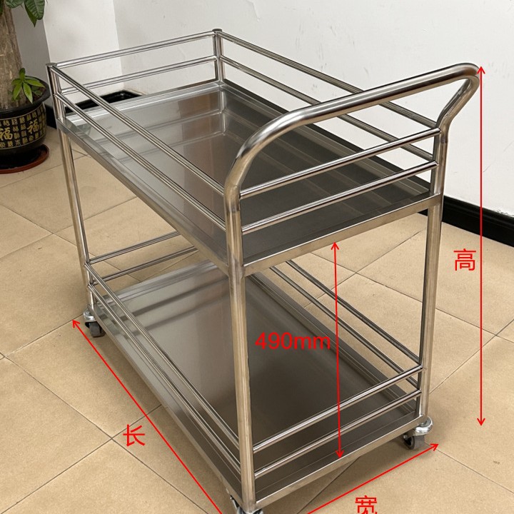 双层不锈钢手推车实验室小推车无磁304加厚双围栏仪器推车搬运