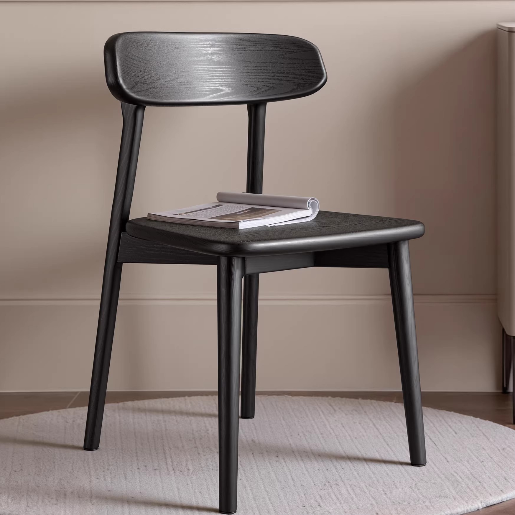 Silla de comedor de madera maciza retro lujosa silla de respaldo negro silla de comedor casera silla de escritorio casual taburete de restaurante medieval