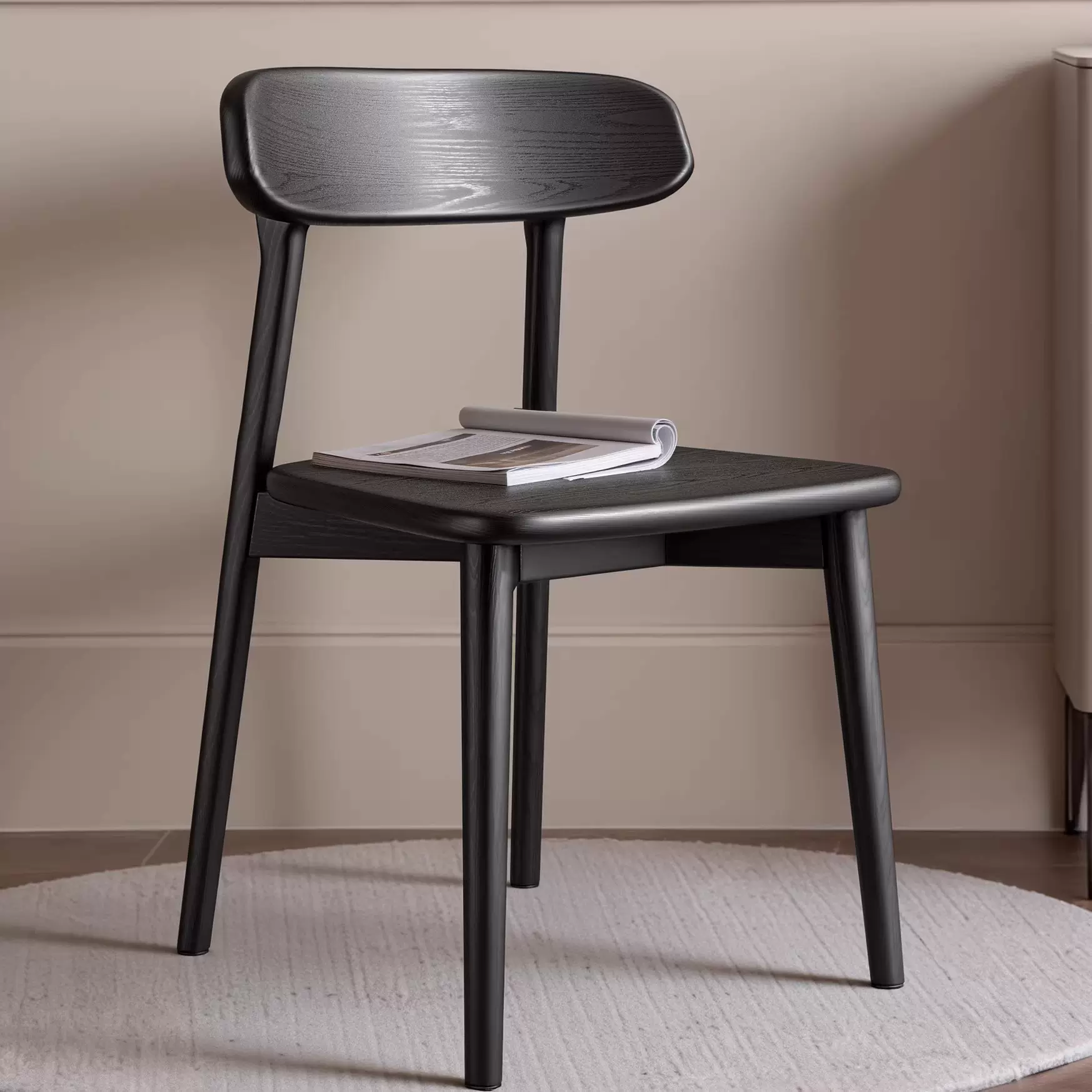 复古实木餐椅轻奢黑色靠背椅家用吃饭椅子休闲书桌椅中古餐厅凳子